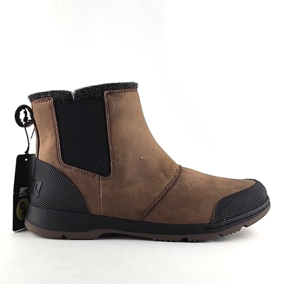 SOREL Men's Ankeny Chelsea Slip On Brown Waterproof Leather Short Boots Size 9 - Picture 2 of 16